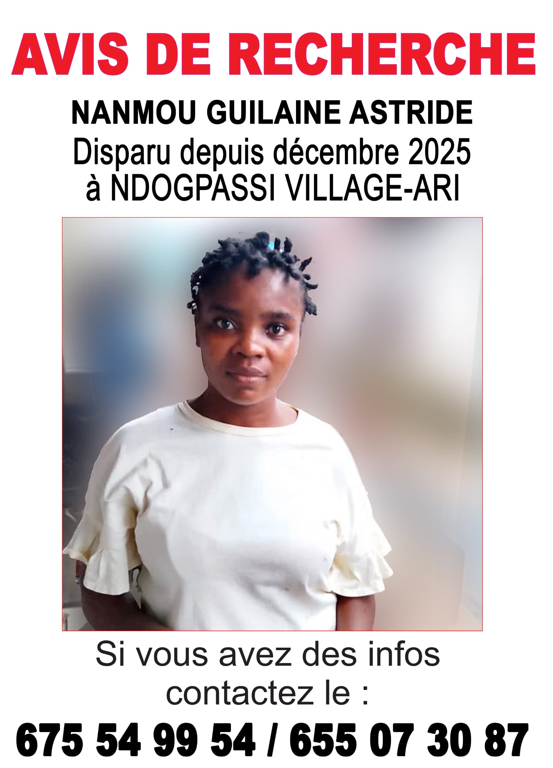 Bonjour j’ai perdu ma petite sœur à Douala hari depuis le mois de décembre 2025